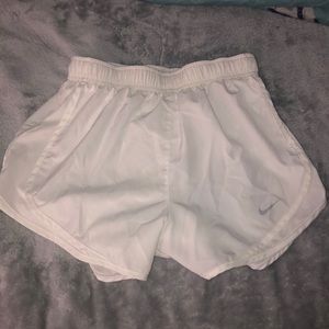 White Nike Athletic Shorts With Gray Swoosh